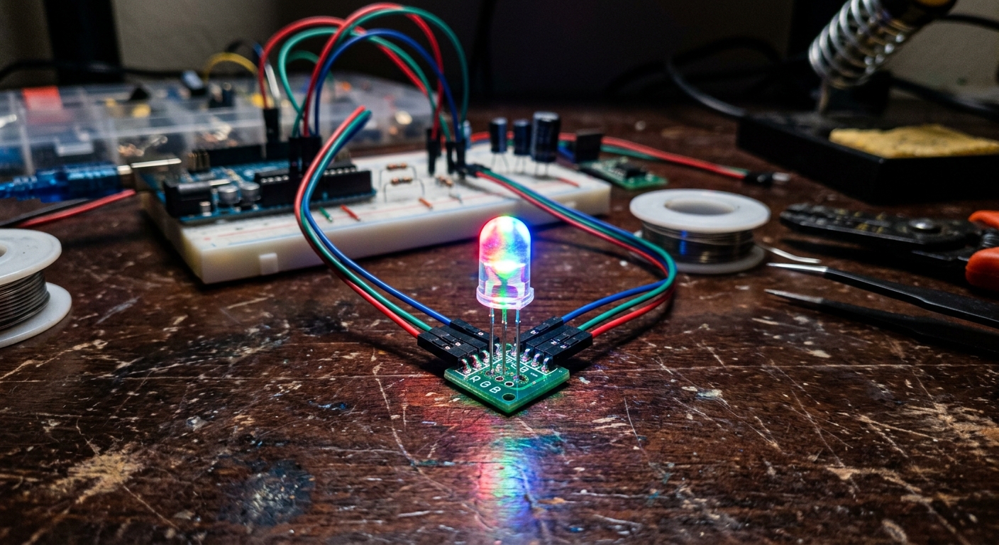A glowing RGB LED