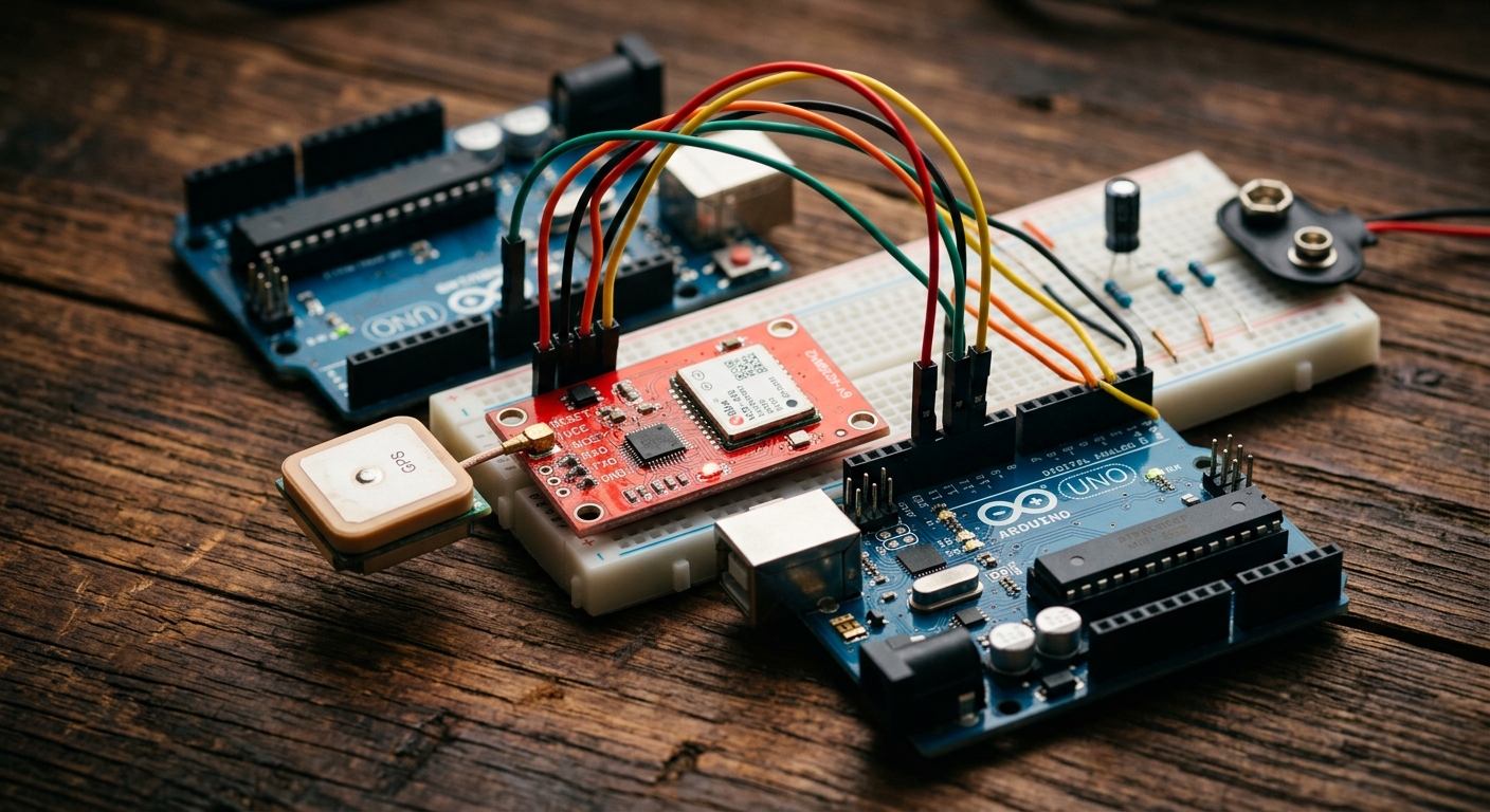 A NEO-6M GPS module connected to an Arduino