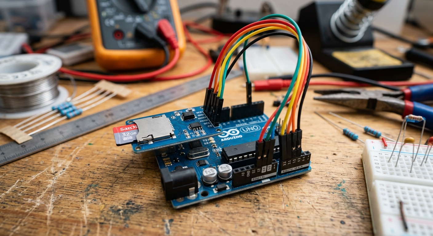 A Micro SD card module wired up to an Arduino