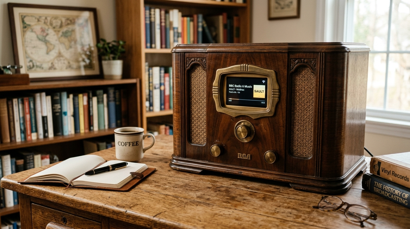 A vintage wooden radio converted to an ESP32 Internet Radio