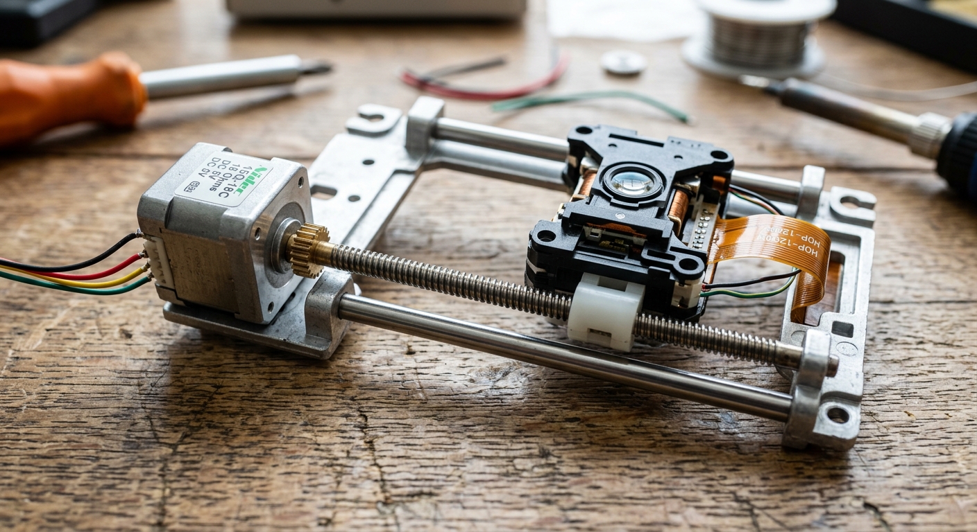 Salvaged DVD Drive Stepper Mechanism